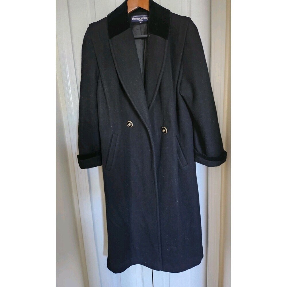 Vtg Herman Kay Women's Black Wool Nylon Formal  With Preppy Velvet Collar...